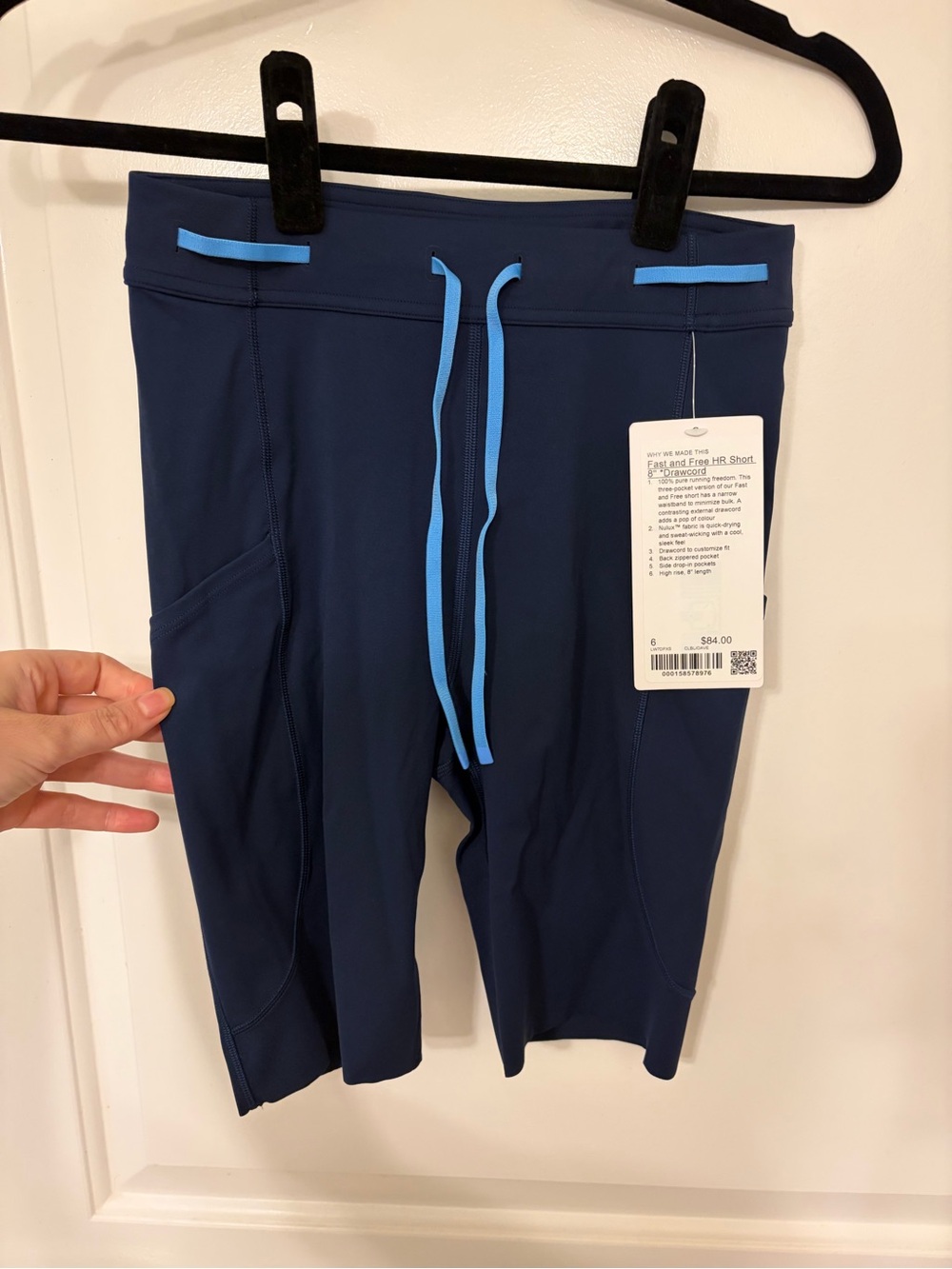 NWT $84 LULULEMON Fast & Free High-Rise Short 8” *Drawcord, Sz 6, Club Blue/OAVE